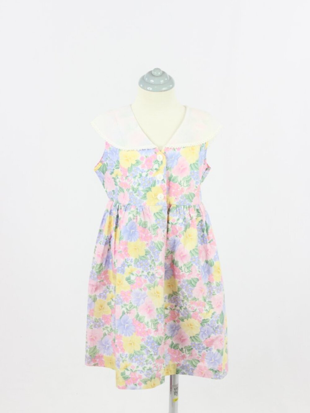 Vintage Girl's TULIP Pink Floral Cotton Muslin Collared A-Line Dress, Size 6x